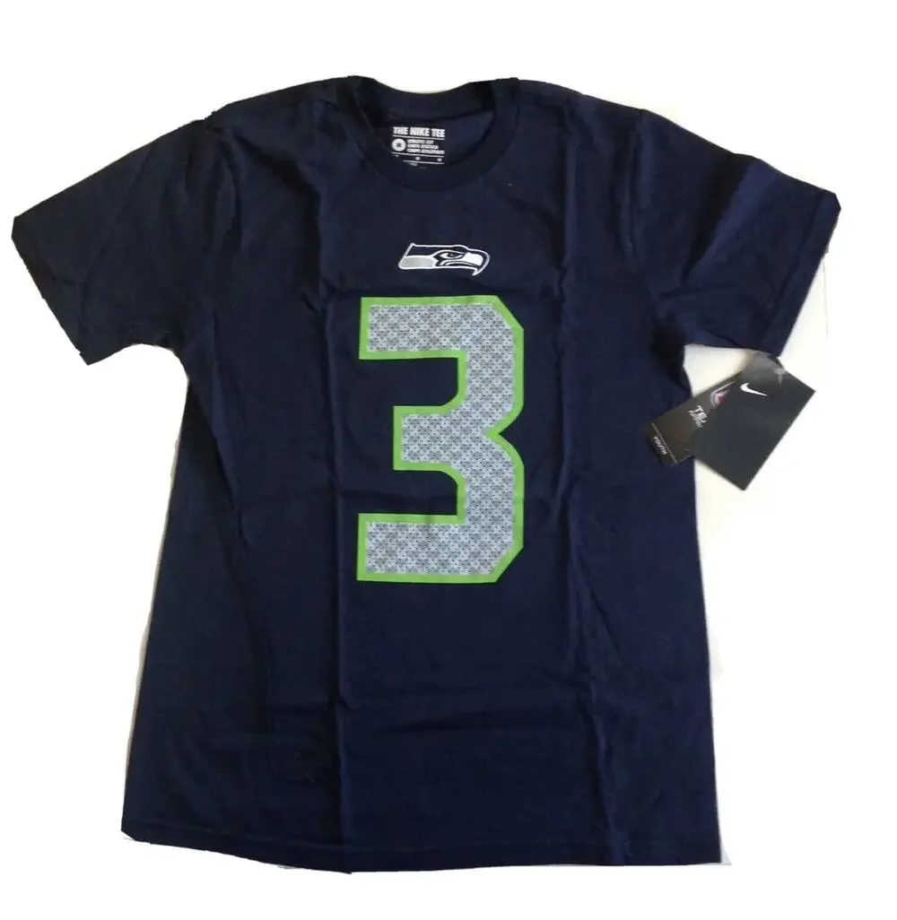 Nike Russell Wilson Seattle Seahawks Boys Navy Player Name & Number Tee YMD NEW